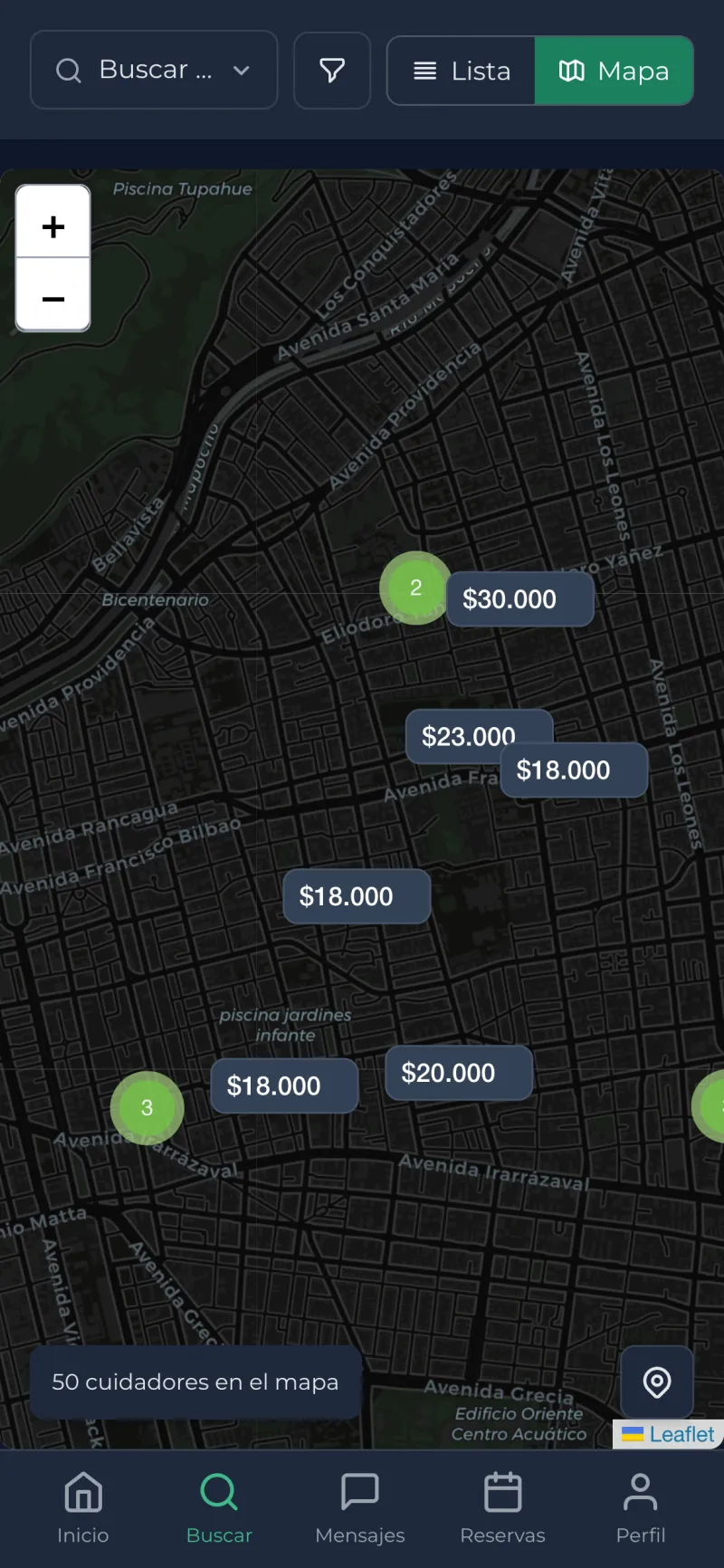 Snup App - Búsqueda en mapa